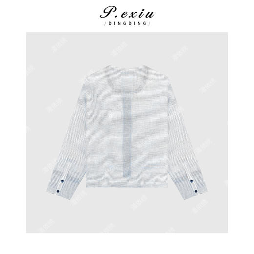 04-2潘依绣丁丁宠粉韩系条纹抽绳撞色长袖圆领衬衫Q7854 商品图1