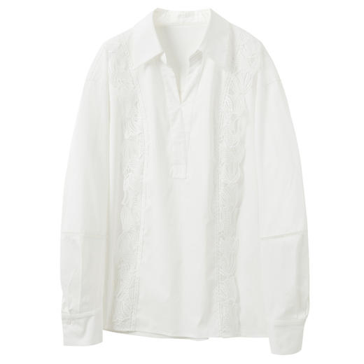 三彩2026春季新款花边长袖翻领衬衣宽松气质上衣通勤简约套头S 商品图4