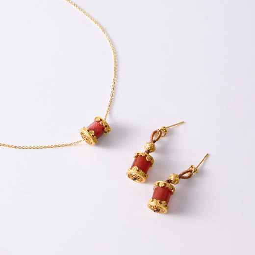 Manreya玛芮雅“路路通”红玛瑙桶珠项链、耳钉|红玛瑙，银镀金 商品图9