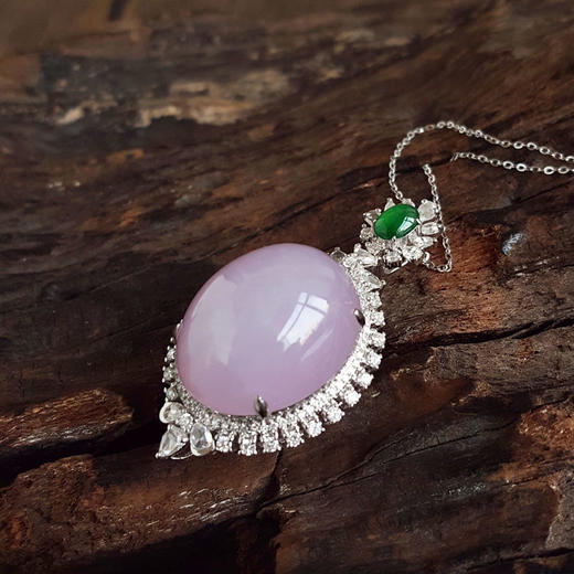 【天然正品】A货翡翠AU750收藏级白金豪镶钻镶天然细腻糯冰种紫罗兰蛋面翡翠吊坠项链蛋面：22.8*18.8MM整体：44.5*23.6*20.2MM（皆取最大值）101125AH26 商品图4