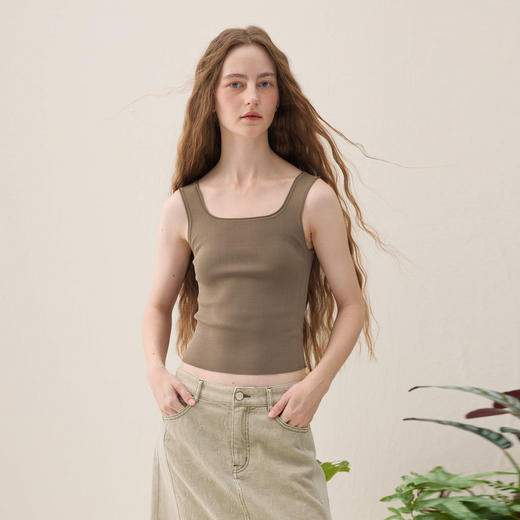 谜底针织衫背心2026年春季新品方领短款立体舒适内搭女261MZ0329 商品图0