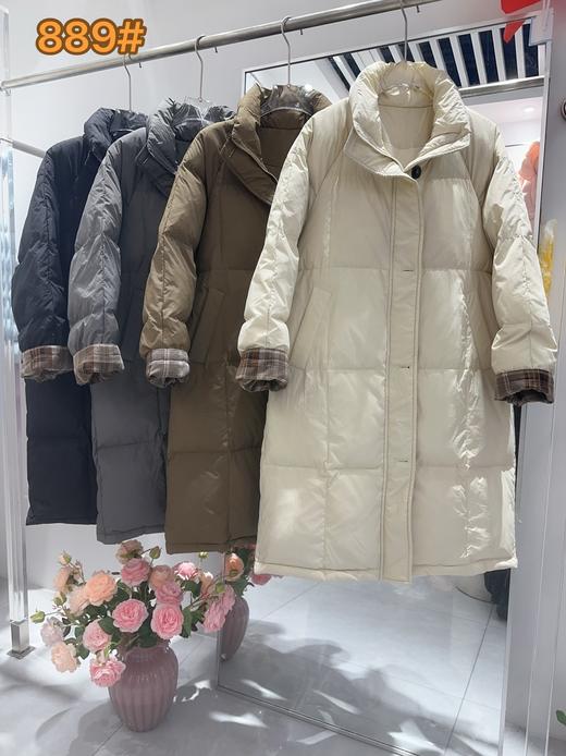 【YW】无忧购格纹50%白鸭绒立领中长款单排扣休闲加厚羽绒服女889# 商品图3