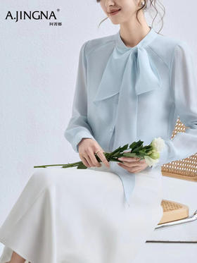 【雪纺衬衫】阿菁娜春季新款温柔感氛围雪纺衬衫灵动飘带荷叶边自带柔光滤镜解锁四季柔美穿搭F31C201001