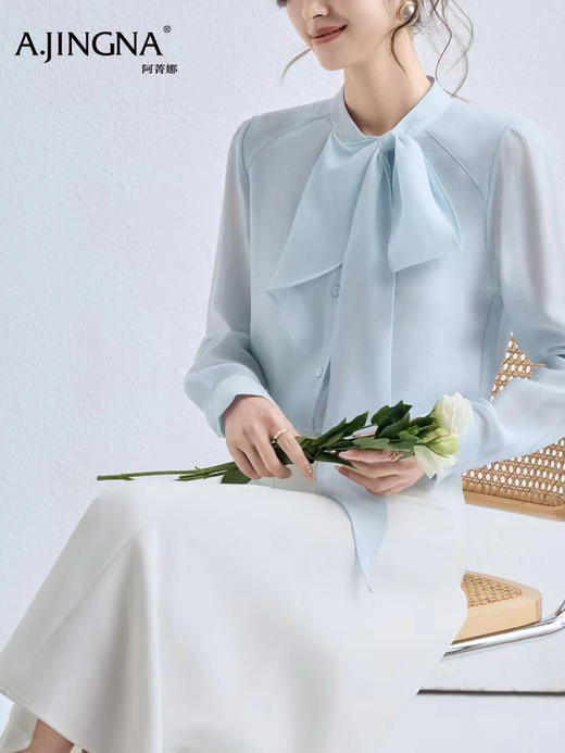 【雪纺衬衫】阿菁娜春季新款温柔感氛围雪纺衬衫灵动飘带荷叶边自带柔光滤镜解锁四季柔美穿搭F31C201001 商品图0