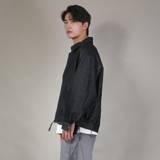 DRONKOO 2026 翻领拉链钉珠装饰明线普洗牛仔中厚夹克 商品图1