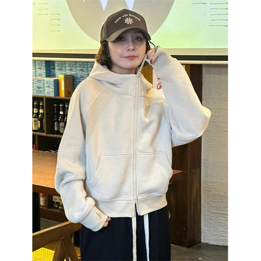 【时尚连帽双拉链卫衣】时尚春秋新款 加绒开衫外套 学生减龄上衣洋气外套 商品图3