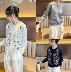 SC1E02_凝脂色/月魄色_针织衫_春季_圆领花卉刺绣单排扣长袖_高级女装_BERNIEELEN 伯妮斯茵