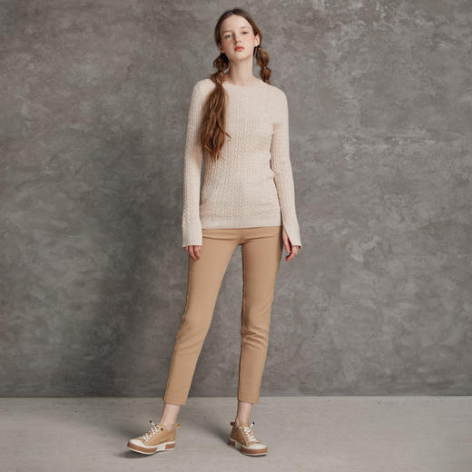 Famecoco范可儿秋季休闲圆领套头纯色内搭羊毛针织衫基础打底衫毛衣女F185DB006 商品图5