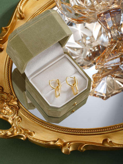 子佩集【流光曦影】银S925耳环【EL220028K】镀金扣环圆圈方块2601 商品图4