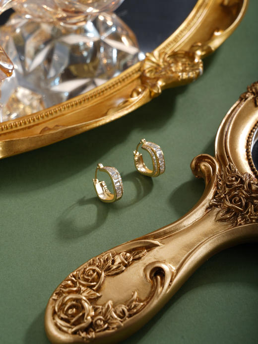 子佩集【暮光映雪】银S925耳环【EL080080K】镀金扣环圆圈方块2601 商品图3