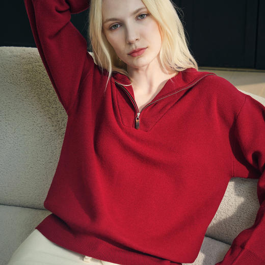 Solo seta女士纯色绵羊毛桑蚕丝山羊绒上衣2025秋冬新款保暖卫衣 商品图4