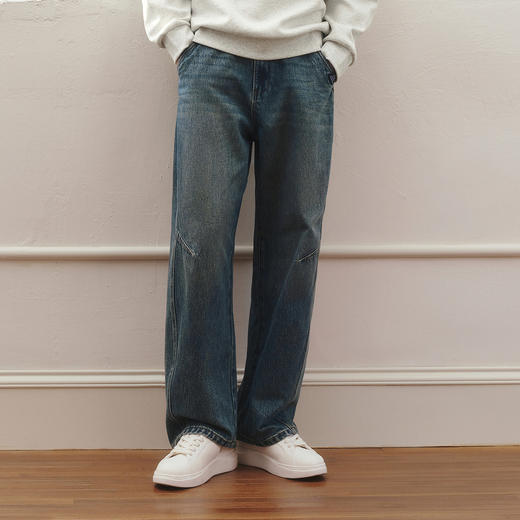 商场同款|森马牛仔裤男春季宽松弯刀裤2026新款半橡筋腰抽绳长裤 商品图2