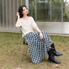 三彩2026春季新款设计感高腰复古格纹半身裙A字裙长裙显瘦垂感S 商品缩略图3