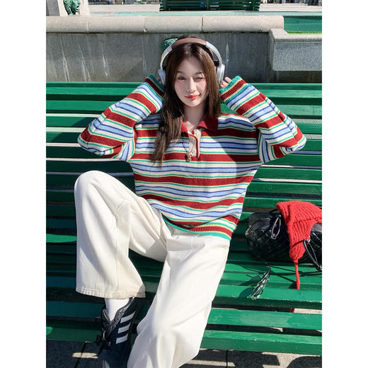 <曾小咸推荐>现货秒杀 ！微信超特价！韩系条纹polo领针织衫 日常189.99 立减100 秒杀89.99！！ 商品图4