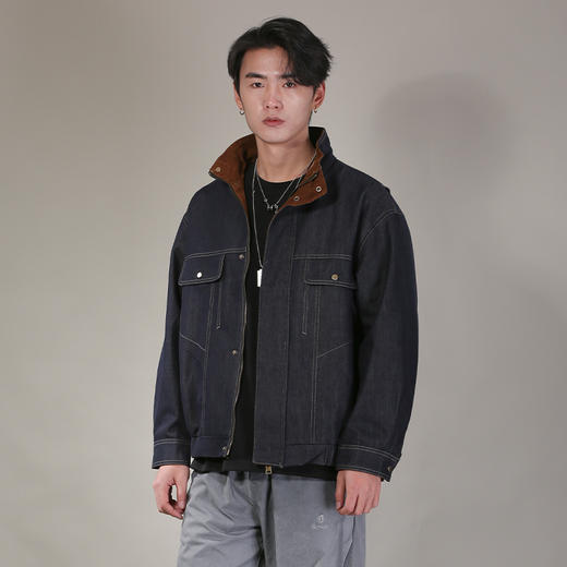 DRONKOO 2026 立领内里袖口拼灯芯绒普洗牛仔中厚夹克 商品图3