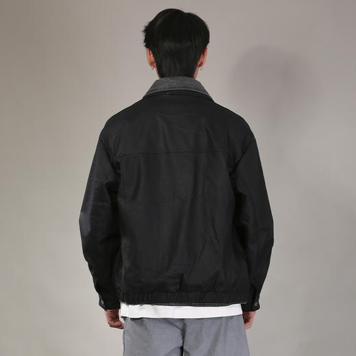 DRONKOO 2026  翻领拼接牛仔领假两件中厚皮衣 商品图4