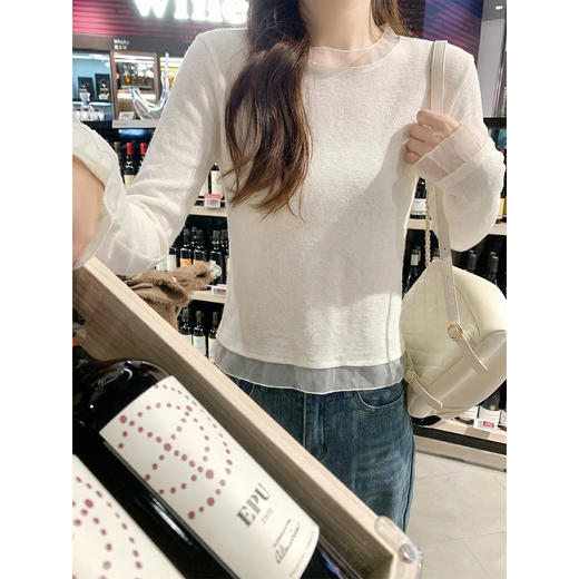 <曾小咸推荐>韩系拼接蕾丝圆领长袖t恤女 商品图1