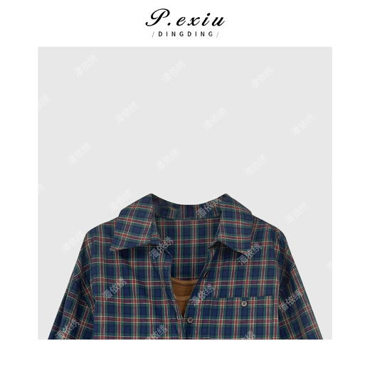04-6潘依绣丁丁宠粉韩系简约撞色格子长袖衬衫Q1651 商品图2