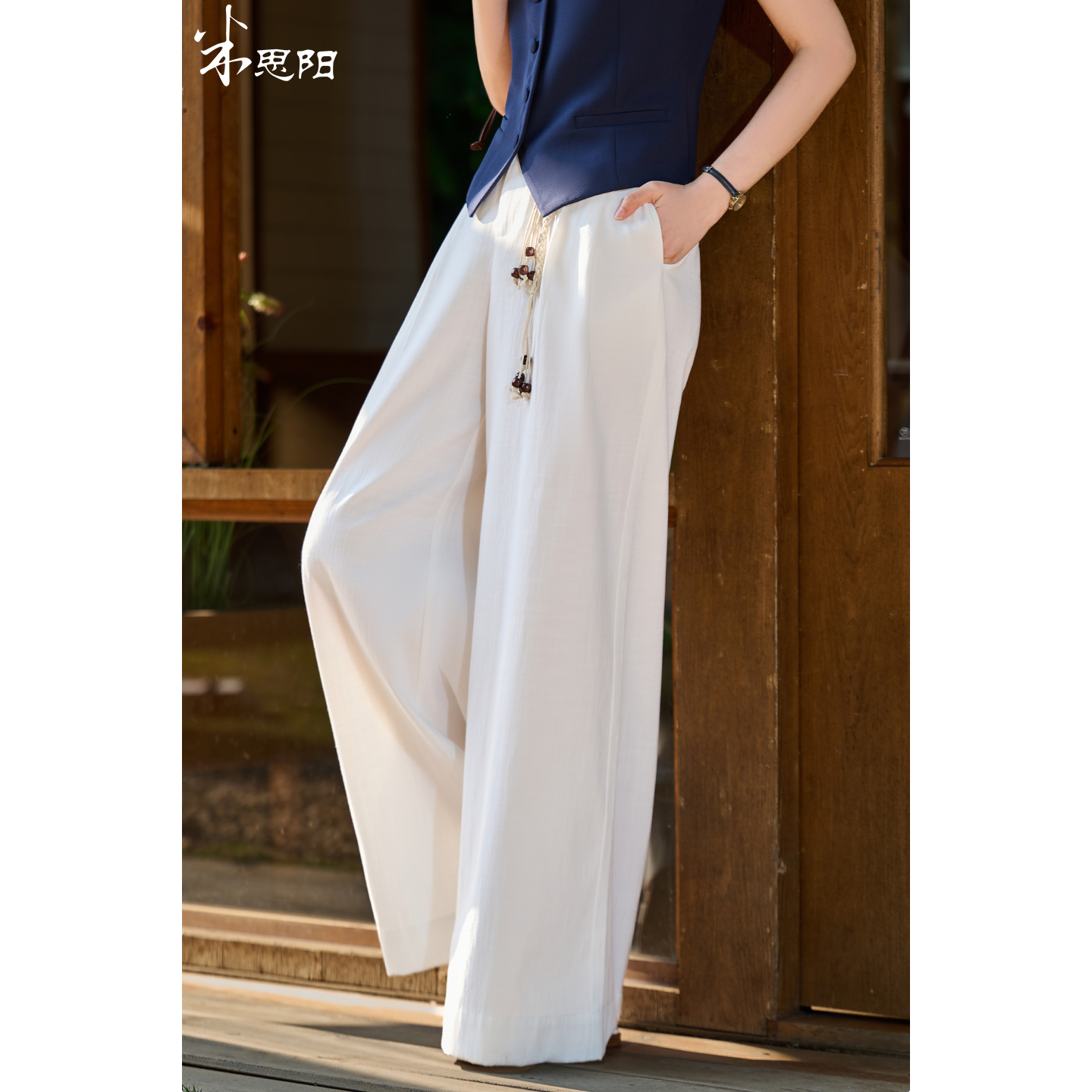 版型超正显腿长~老板娘自留 米思阳2026春新款老钱风松弛感仿亚麻时尚百搭绳结高腰阔腿裤休闲裤长款裤子女6073