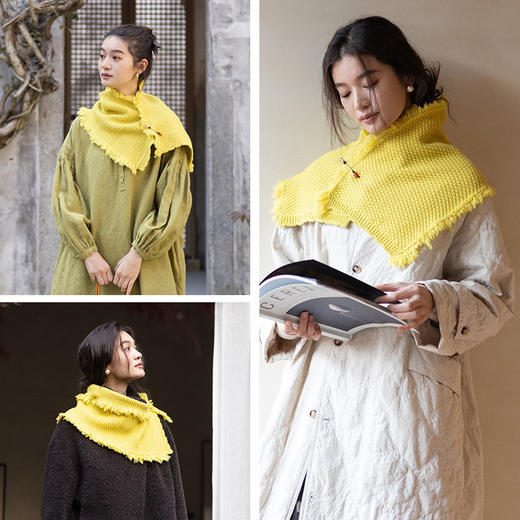 绽放/LSX005朵"别"住一份暖·羊毛靓丽黄毛边设计感别针方巾披肩 商品图2