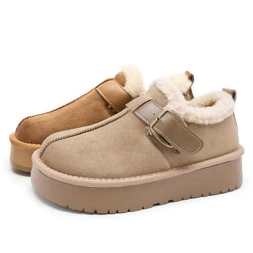 西遇厚底增高加绒勃肯鞋女冬季一脚蹬全包毛毛棉鞋加厚雪地靴K0057373 商品图7