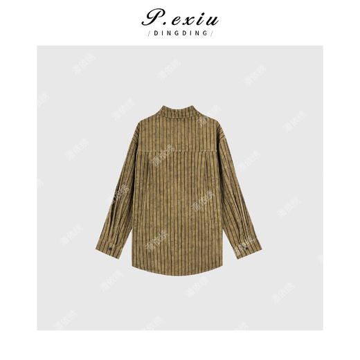 04-6潘依绣丁丁宠粉港风竖条纹复古慵懒休闲长袖衬衫 WH00219 商品图2