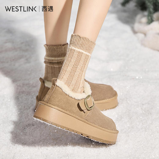 西遇厚底增高加绒勃肯鞋女冬季一脚蹬全包毛毛棉鞋加厚雪地靴K0057373 商品图6