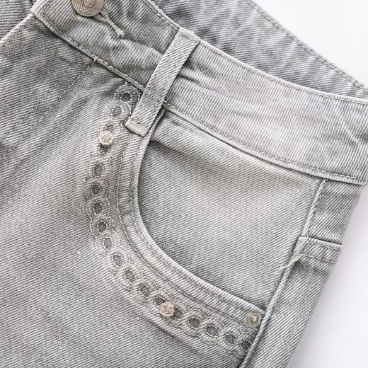 「高货wl」全新升级【铂金会员275/天猫369/差价94】(02429)洛诗琳法式高腰烫钻磨白牛仔裤2026春季新款百搭显瘦阔腿直筒裤 商品图1