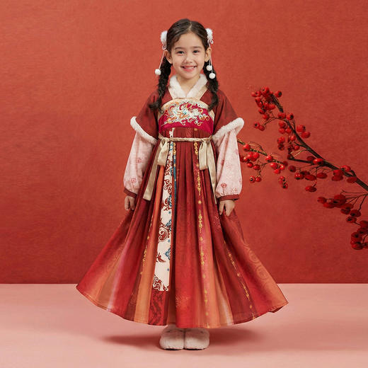 笛莎/Deesha 女童2025年冬季新款中大童新中式刺绣国风连衣裙厚裙子 商品图1