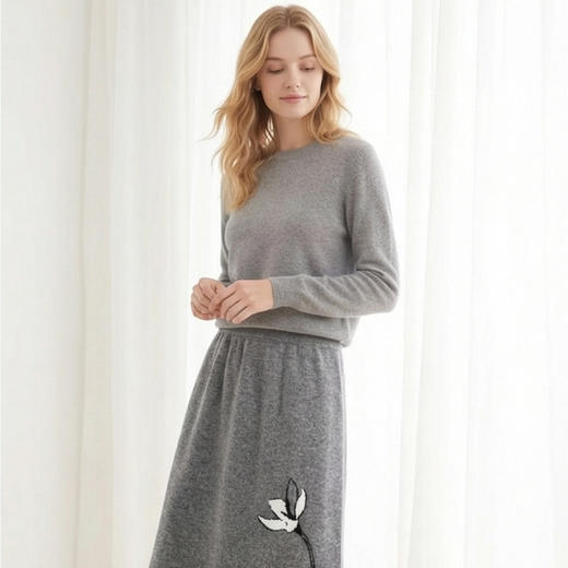 KINGDEER/KD百搭中长款A字裙常规秋冬半身裙厚款休闲L805630温婉奶油款鹿王 商品图5