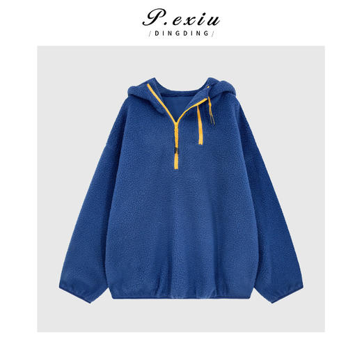 PanYiXiu/潘依绣美式复古减龄双拉链颗粒绒加厚连帽长袖卫衣W-63598 商品图1