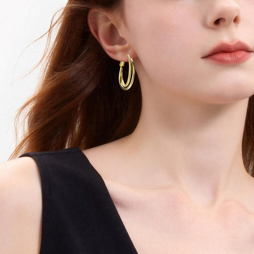 三彩2026新款镀金肌理双圈耳环S925银针复古约会通勤轻熟简约小众 商品图2