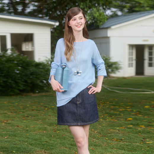 【呼吸麻】三彩独醒2026春季新款莱赛尔针织衫落肩袖毛衫宽松F 商品图1