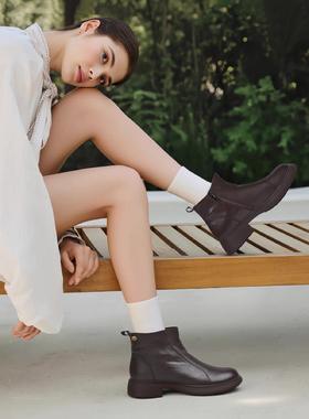 品牌捡漏真牛皮侧拉链短靴 超轻软底