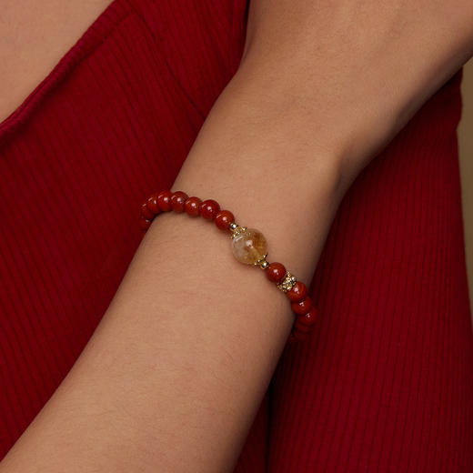 Manreya玛芮雅“赤心映月”南红手串|南红，金发晶    铜镀金 商品图5