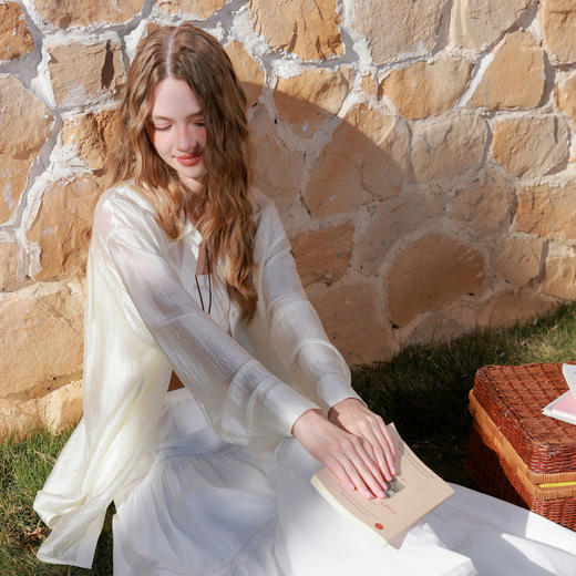 【醋酸】三彩2026春季新款宽松中长款衬衫轻薄小衫开衫翻领M 商品图1