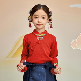 笛莎Deesha  女童2025年冬季新款新年款儿童立领套头毛衣