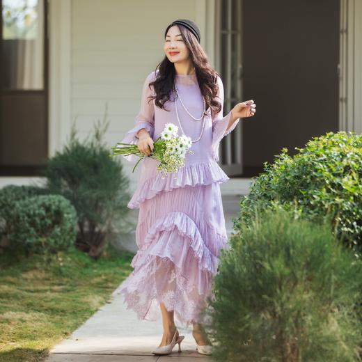 【林栖设计小店】叠叠清影|桑蚕丝荷叶边仙气2026春新款真丝连衣裙两件套1961176 商品图2