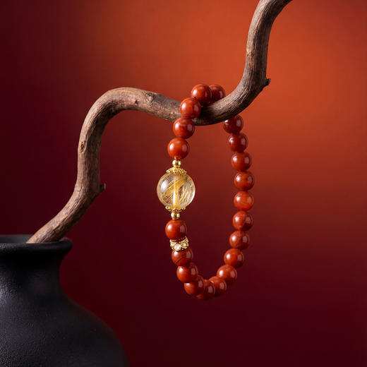Manreya玛芮雅“赤心映月”南红手串|南红，金发晶    铜镀金 商品图2