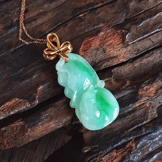 【天然正品】A货翡翠AU750黄金镶钻镶天然细腻满绿糯种葫芦（福禄平安）翡翠吊坠项链 101125AH11 商品图6