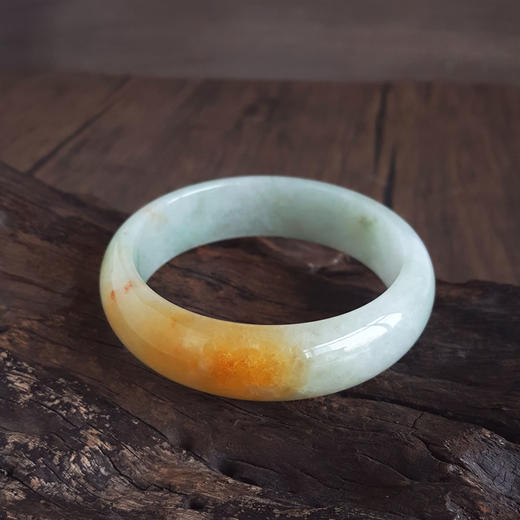 【天然正品】A货翡翠天然精品正桩细腻58.5号洒金飘黄（无烤色）糯种翡翠手镯 58.5号（皆取最大值）060126NJM05 商品图2