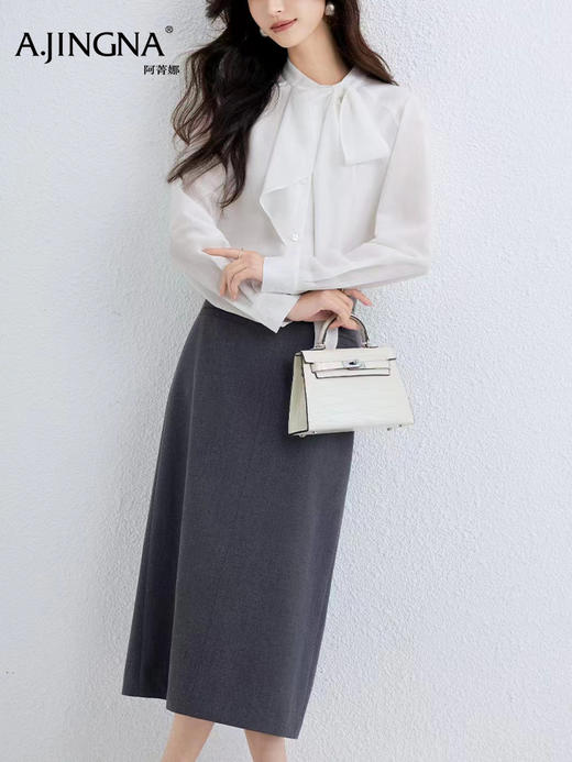 【雪纺衬衫】阿菁娜春季新款温柔感氛围雪纺衬衫灵动飘带荷叶边自带柔光滤镜解锁四季柔美穿搭F31C201001 商品图5