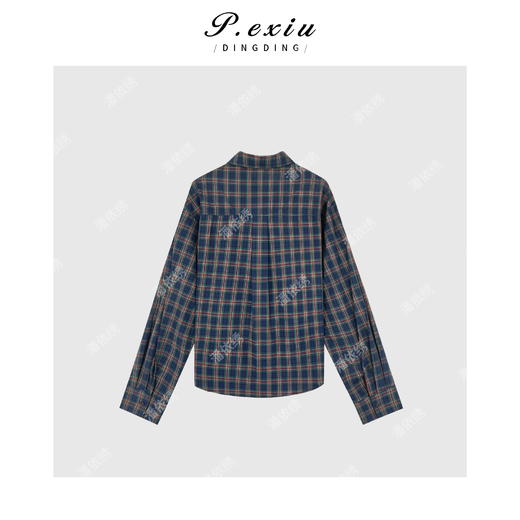 04-6潘依绣丁丁宠粉韩系简约撞色格子长袖衬衫Q1651 商品图1