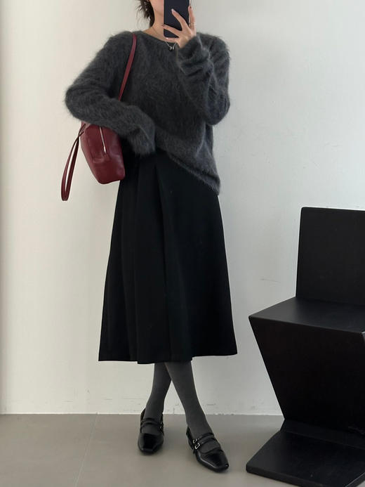 【百图lulu定制】【神仙毛呢裙】桑蚕丝羊毛混纺  显瘦 显高 保暖 毛呢 不规则 弹力腰围 百褶半裙 商品图5