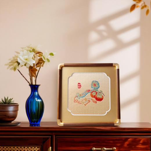 万事利方形织锦摆件-柿柿如意 商品图1