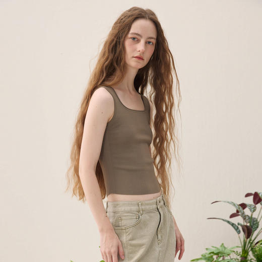 谜底针织衫背心2026年春季新品方领短款立体舒适内搭女261MZ0329 商品图1