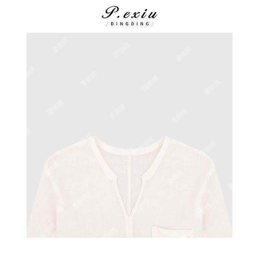 04-2潘依绣丁丁宠粉简约时尚V领口袋长袖衬衫Q30993 商品图2