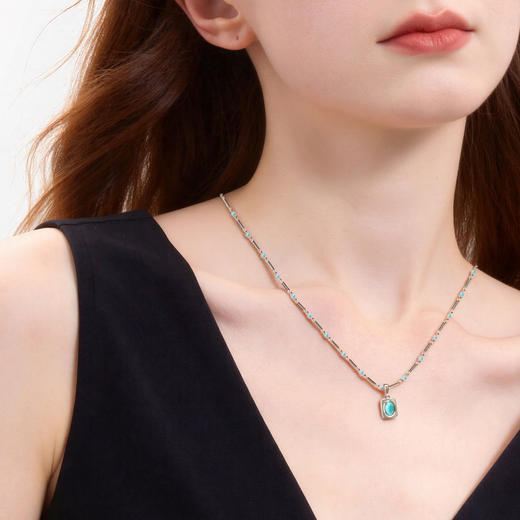 三彩2026新款蓝松石方形吊坠项链简约复古假日通勤个性西部氛围女 商品图1