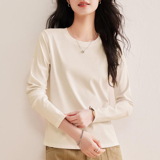 「自j」全新升级【铂金会员109/天猫139/差价30】(04700)洛诗琳10A级抗菌圆领长袖T恤2026春季新款百搭丝光棉感打底上衣 商品图3