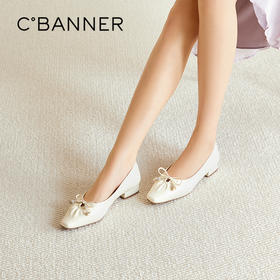 千百度蝴蝶结粗跟浅口单鞋女2026春季新款羊皮低跟通勤气质晚晚鞋A26125064